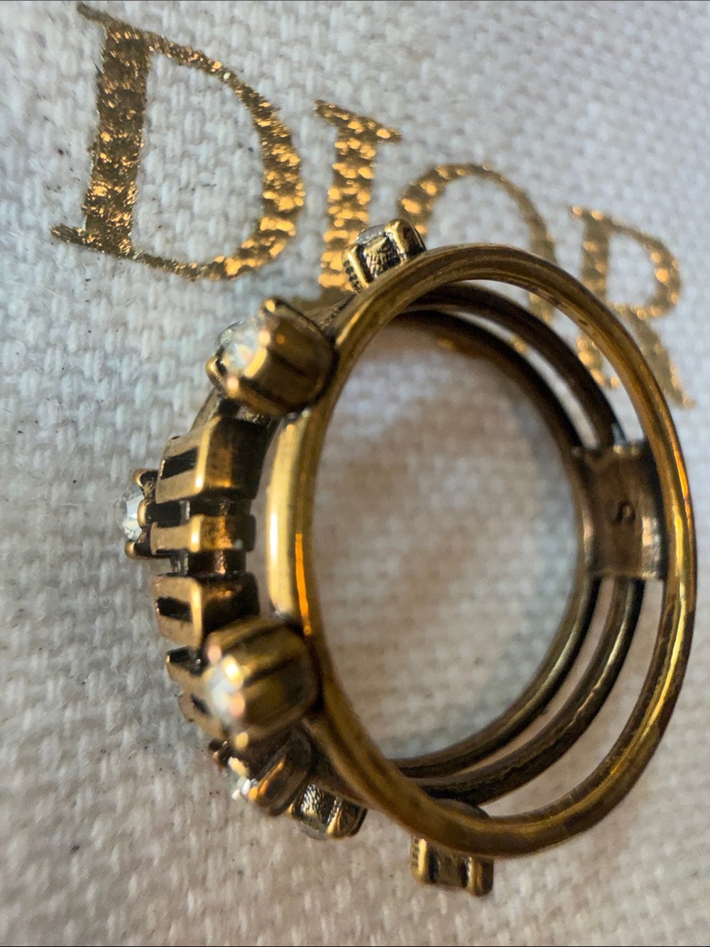 💯 authentic Dior Gold Logo Ring with Crystal Accents - Picture 7 of 8